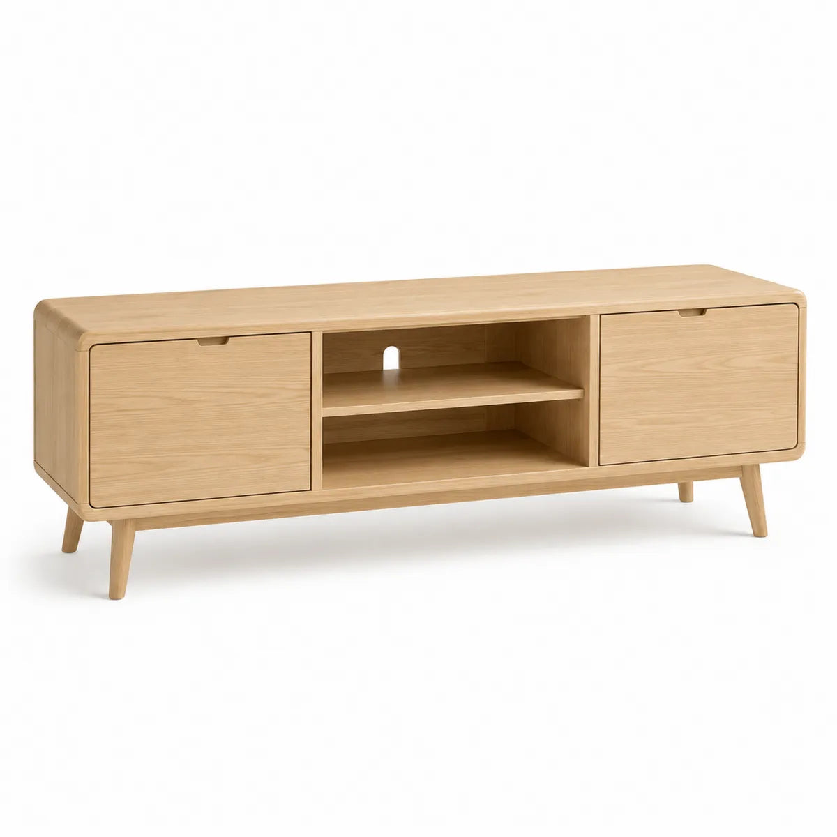 Szafka RTV drewniana dębowa jasnobrązowa z 2 drzwiczkami i półkami 150x40x50 cm