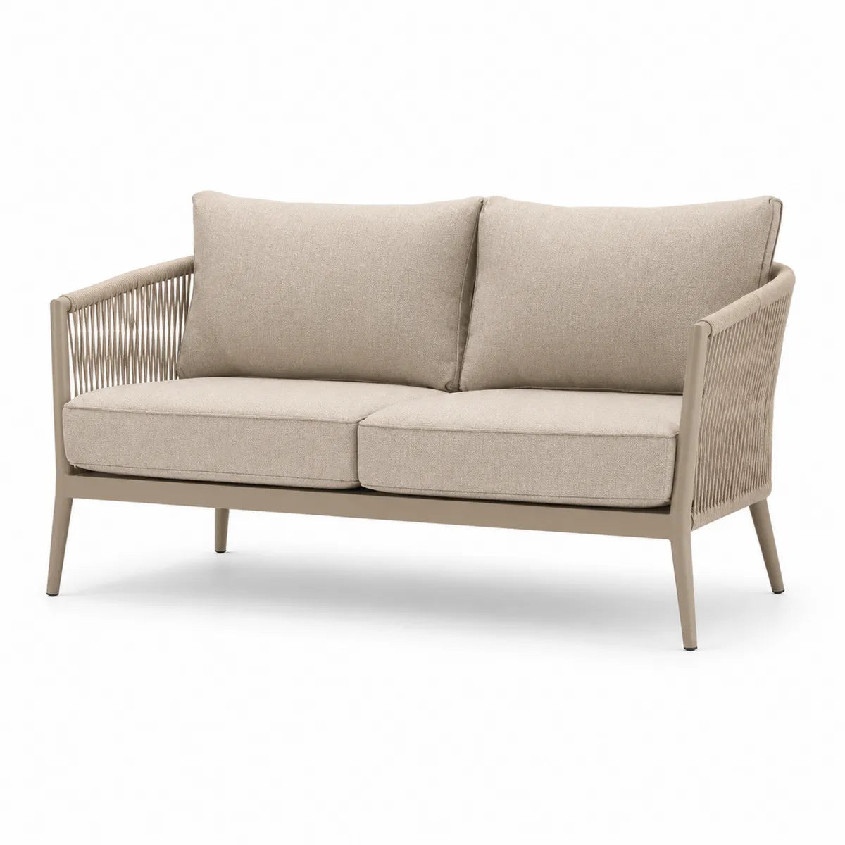 Sofa ogrodowa dwuosobowa beżowa aluminium poliester 152x80x85 cm