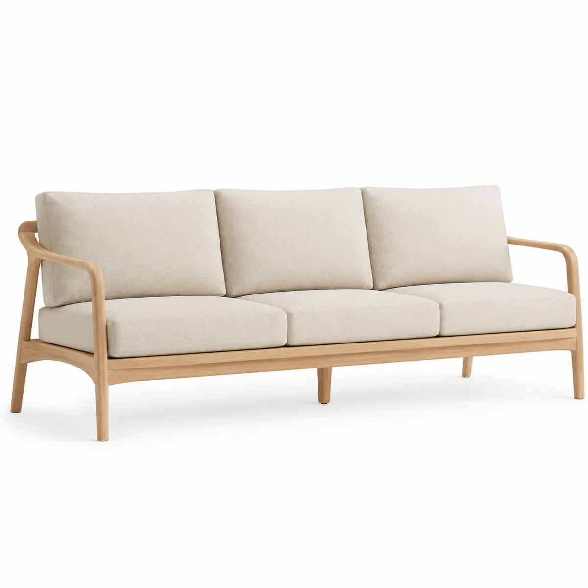 Sofa ogrodowa teak tkanina poliestrowa beżowa 200 cm