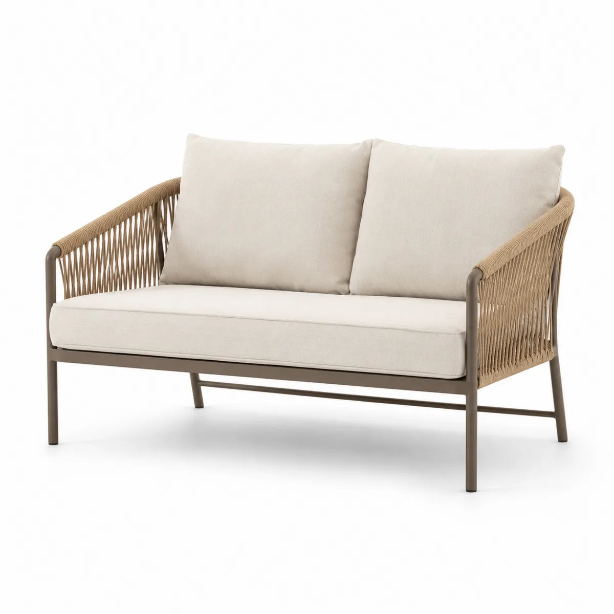 Dwuosobowa sofa z plecionką beżowa stalowa rama 180x80x75cm