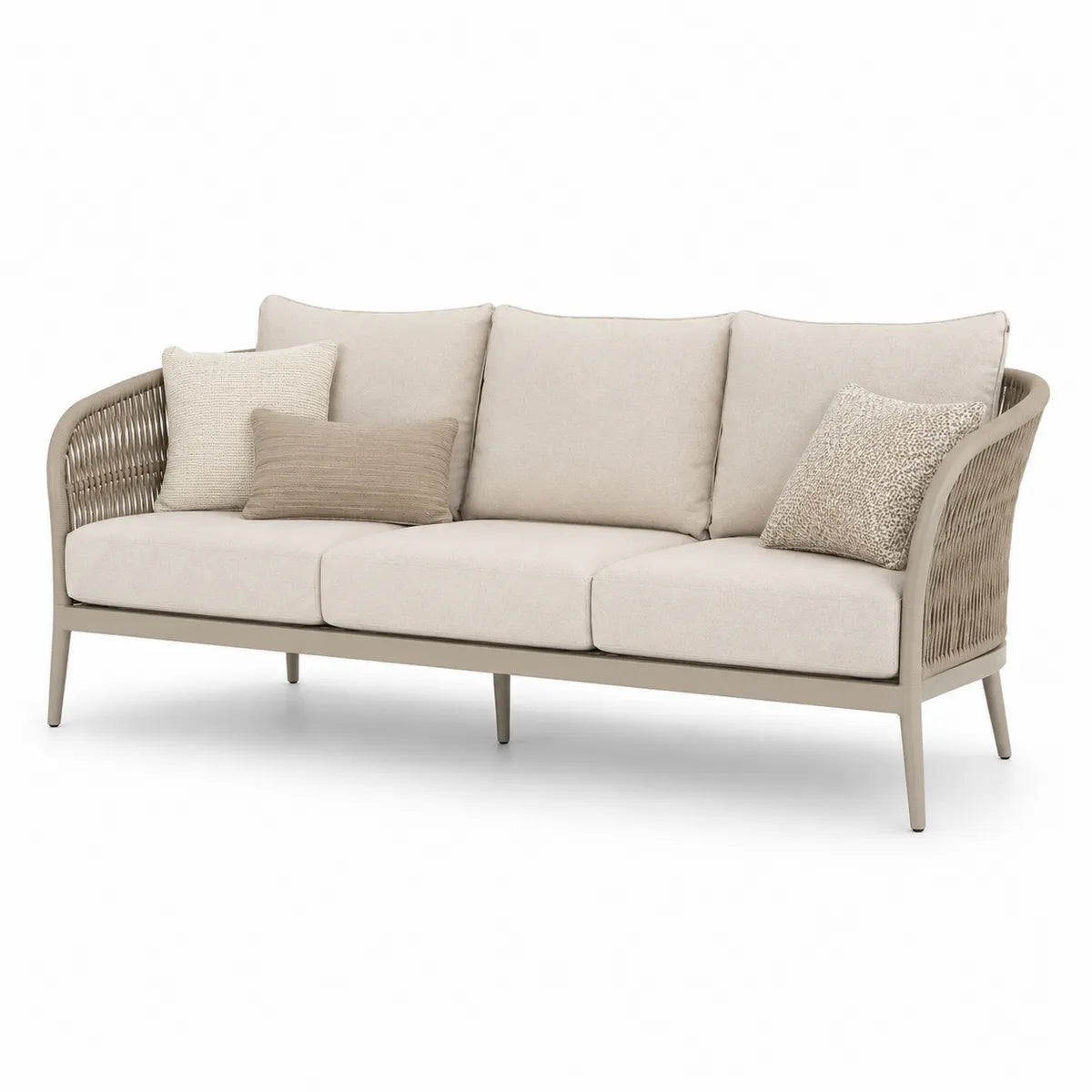 Beżowa sofa ogrodowa z poliestru i aluminiową ramą