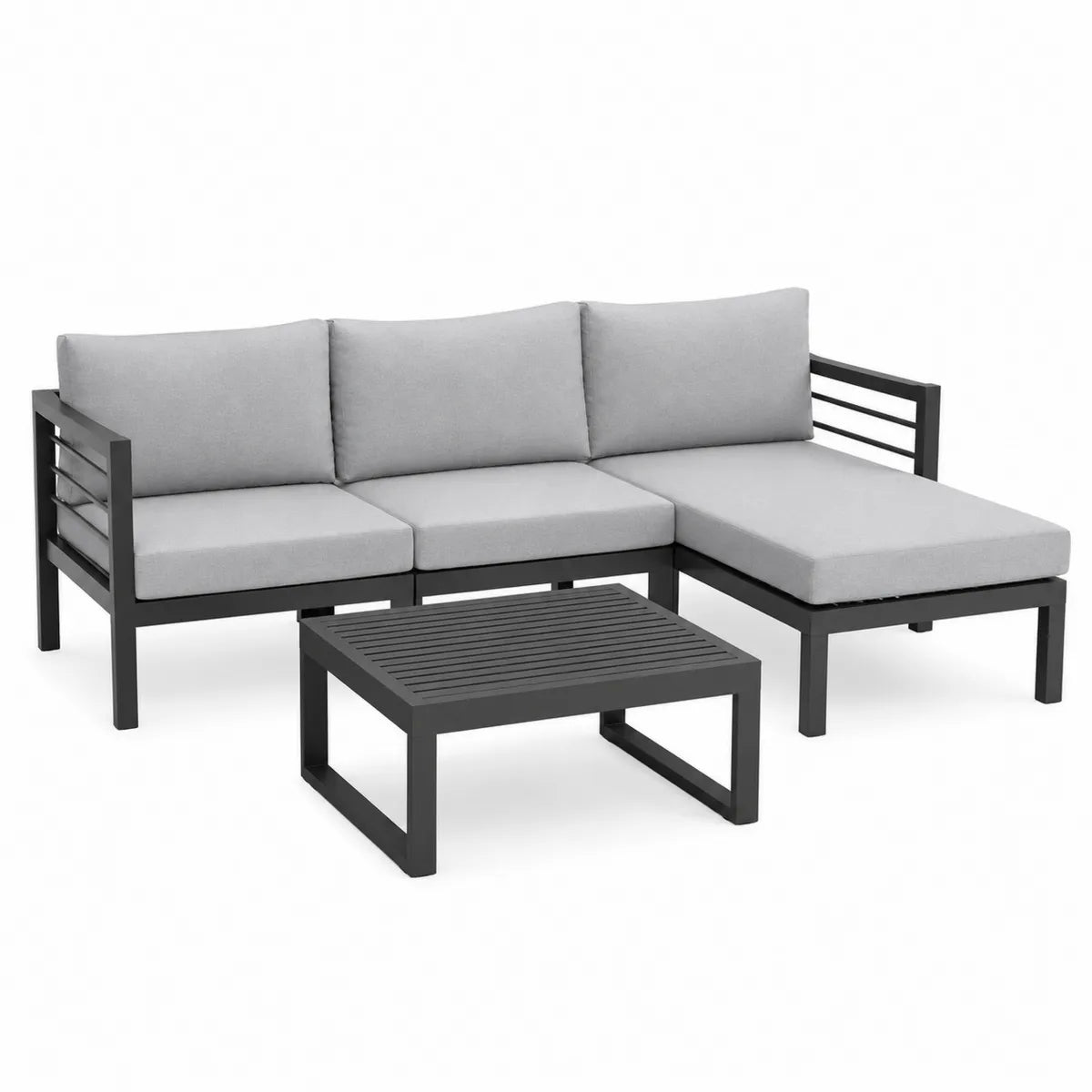 Aluminiowy zestaw wypoczynkowy z szarymi poduszkami, 4-częściowy