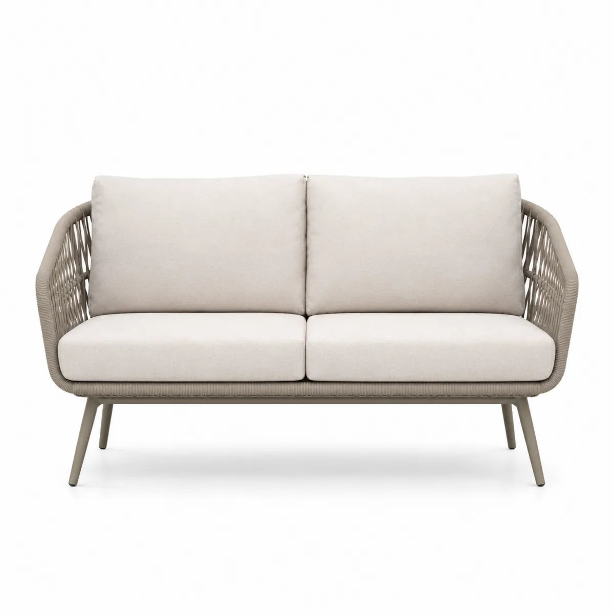 Sofa ogrodowa aluminiowa 2-osobowa beżowa z poduszkami