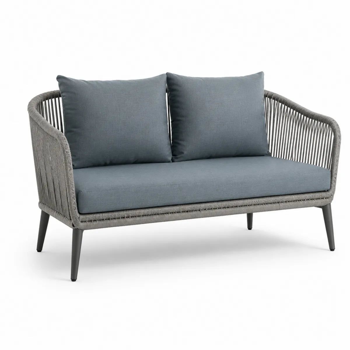 Sofa ogrodowa z aluminium i liny poliestrowej z szarymi poduszkami