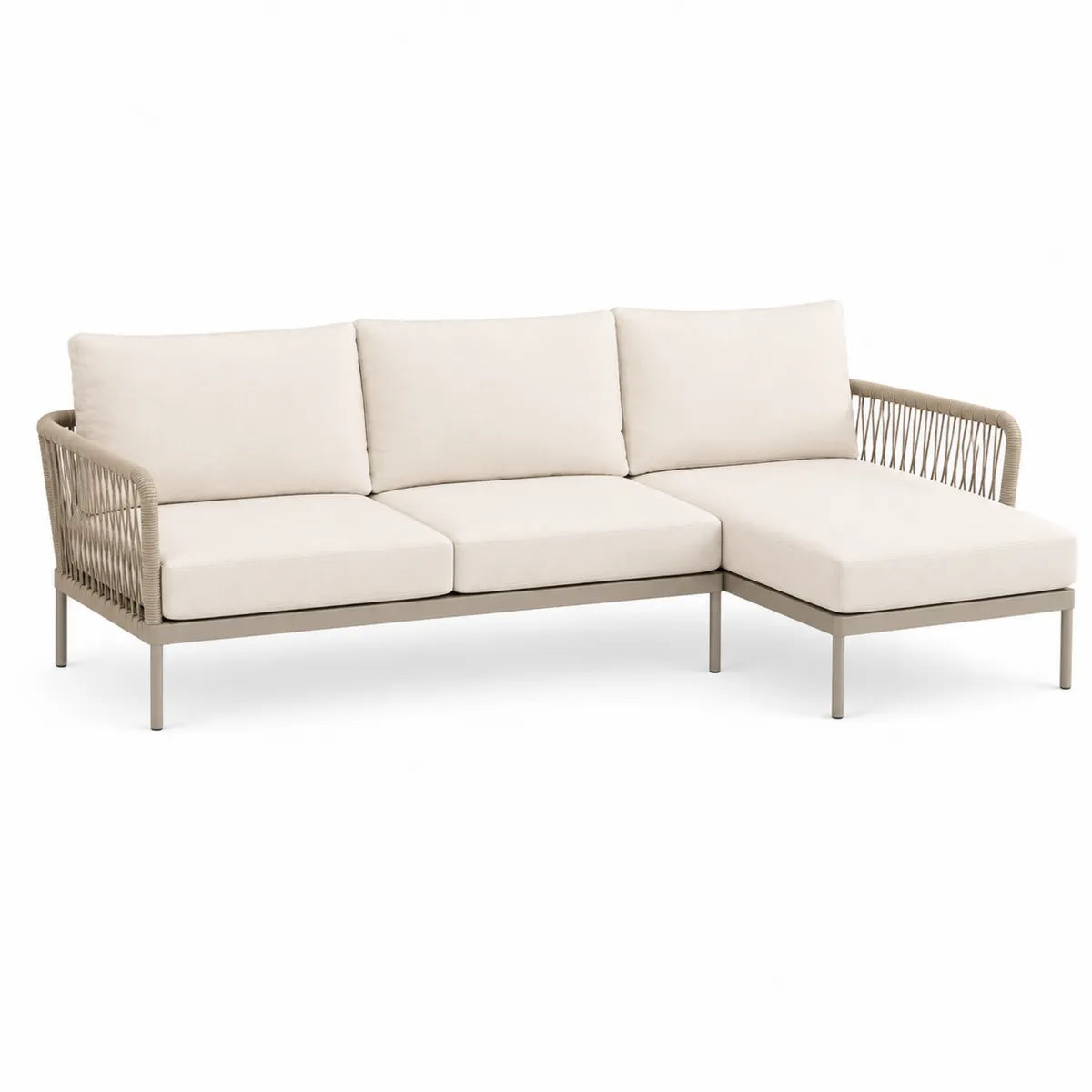 Narożna sofa aluminiowa z poduszkami z poliestru, beżowy, 250x160x70 cm