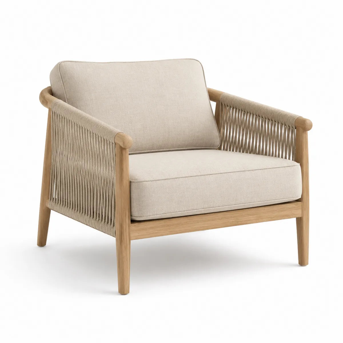 Fotel z drewna tekowego i lnu 71x80x75 cm