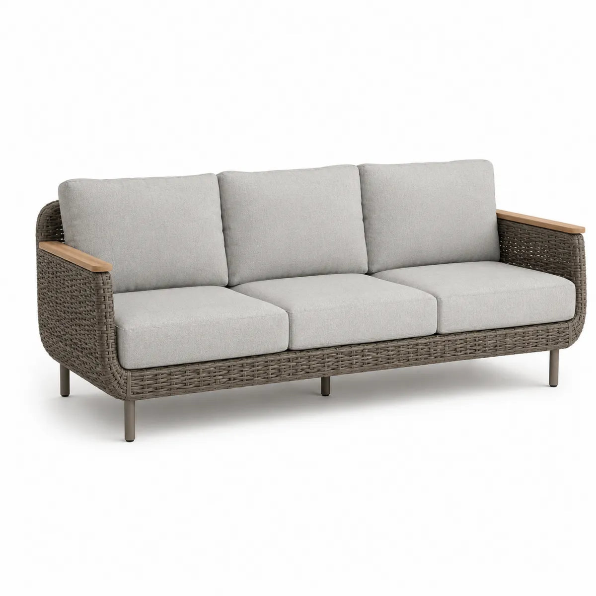 Trzyosobowa sofa ogrodowa z wikliny technorattanu szara 200 cm