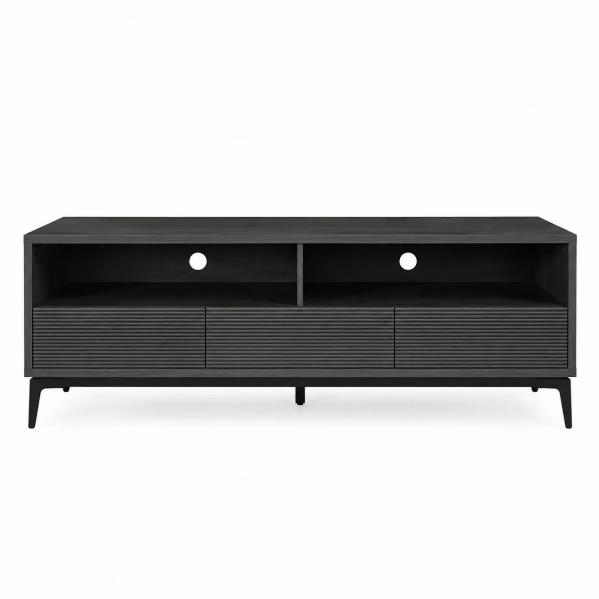 Czarna szafka RTV z drewna i metalu, 150x40x55 cm