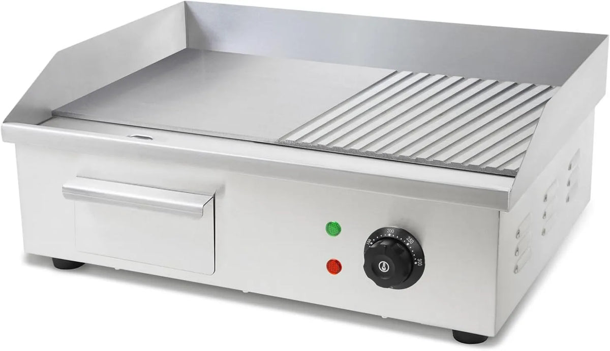 VERTES Plancha Grill 3000 W ze stali nierdzewnej Powierzchnia grillowa gładka i z rowkami 55 x 35 cm, funkcja grilla, pojemnik na tłuszcz
