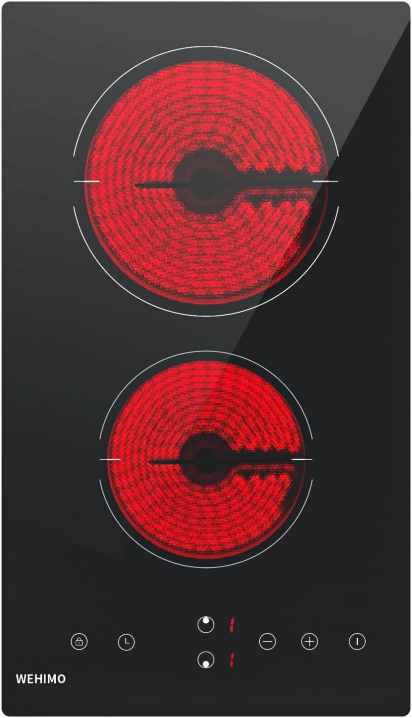 WEHIMO płyta grzewcza, Płyta ze szkła ceramicznego, 29 cm, 2 pola grzewcze, 3000 W, dotyk, licznik, elektrycznego 3000 W, Kontrola dotyku