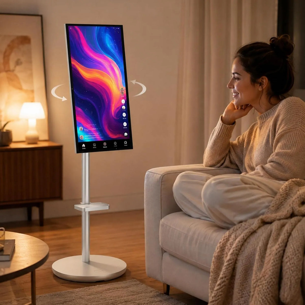 agreilduite, Smart TV 2in1, 24 cali, TV, przenośne, dotyk, dekoracja pokoju dziennego, Grunt lub biurko 24 ', Rolling wsparcia i tylnego stojaka, sypialnia