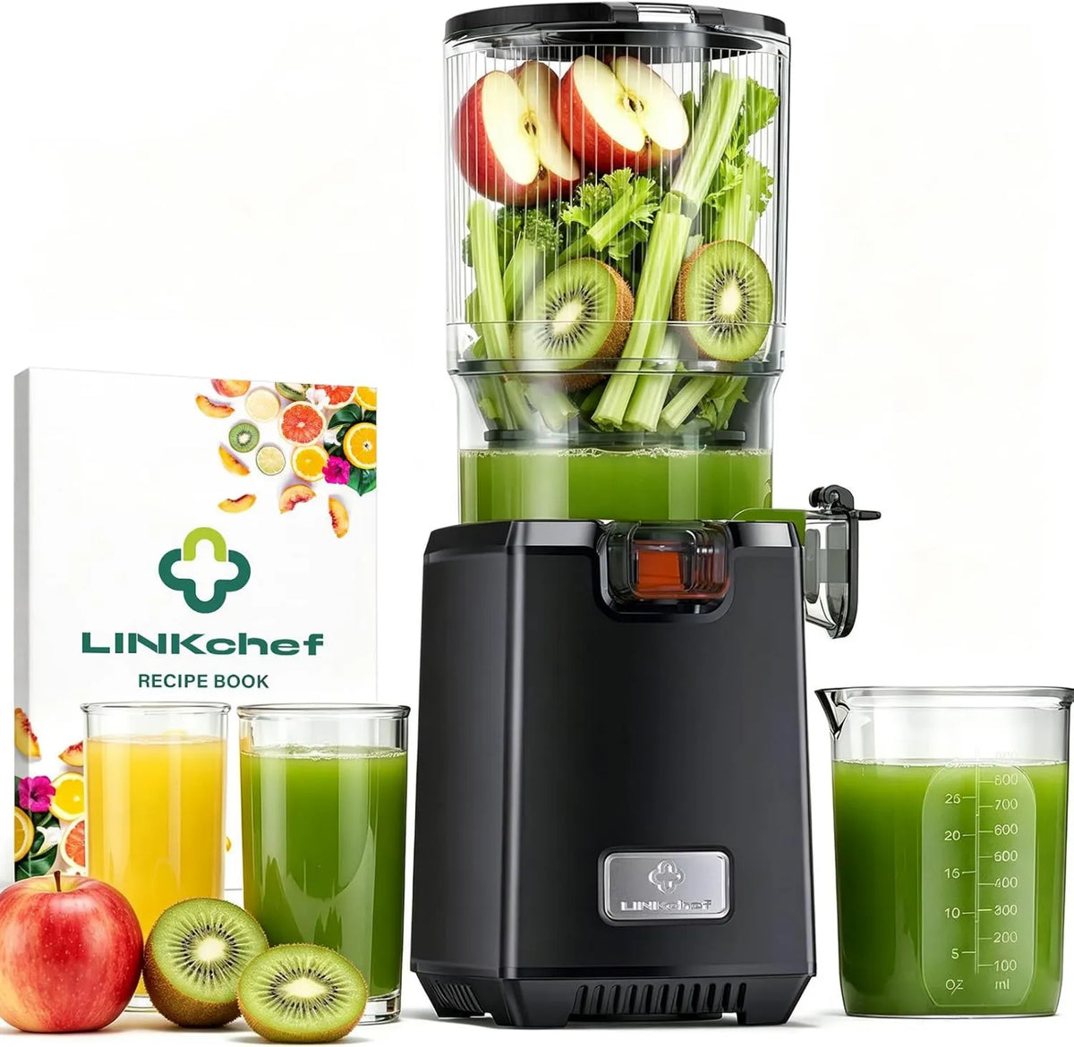 LINKChef, Wyciąg z soku, 1, 8 l, 250 W, 250 W Slow Soicer maszyna z funkcją odwrotną, 130 mm otwór, 8 l pojemność, BPA