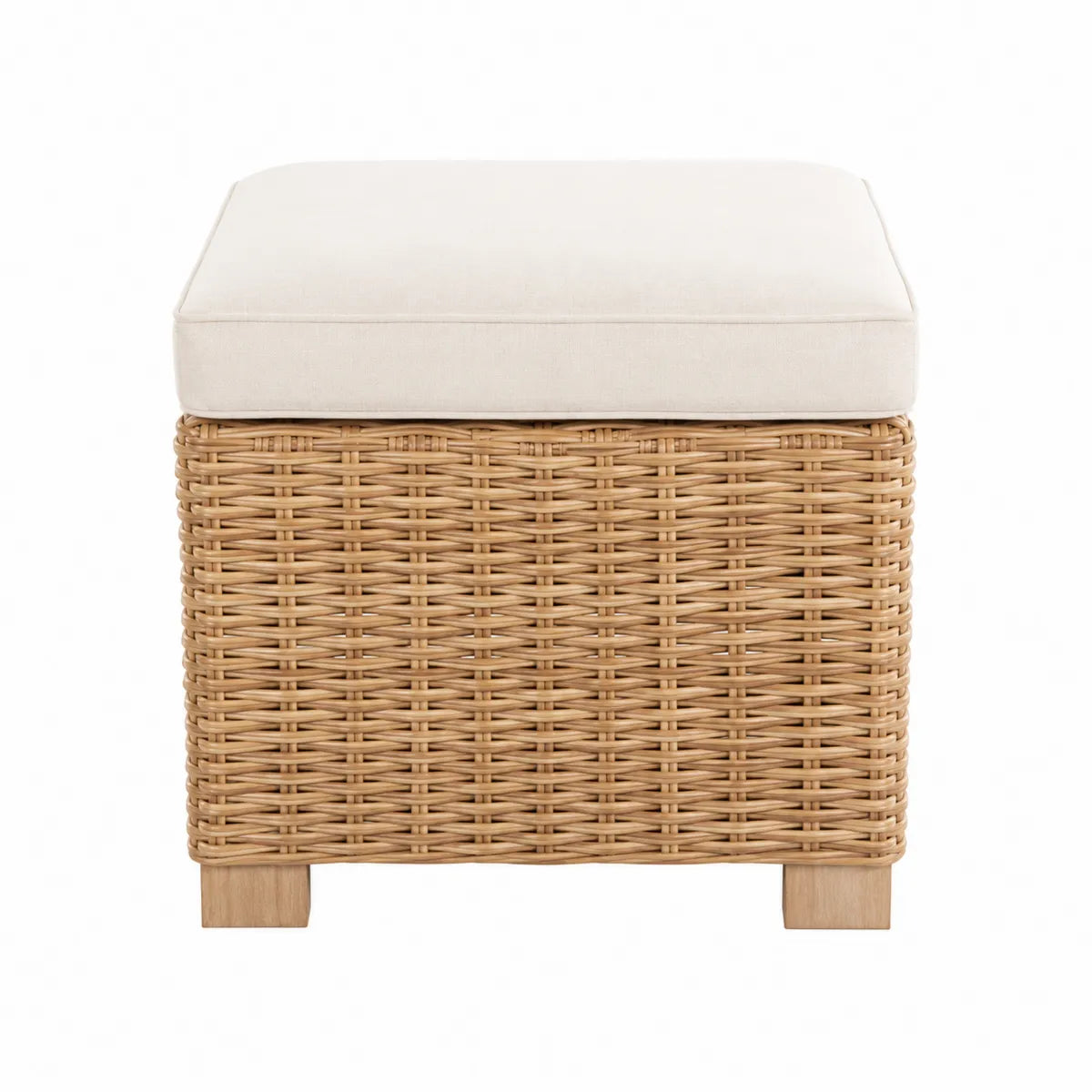 Podnóżek z rattanu z lnianą poduszką 40x40x45 cm