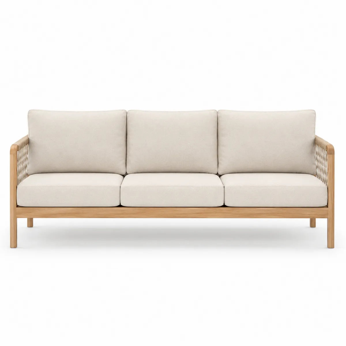 Trzyosobowa sofa zewnętrzna teakowa beżowa z poliestrem