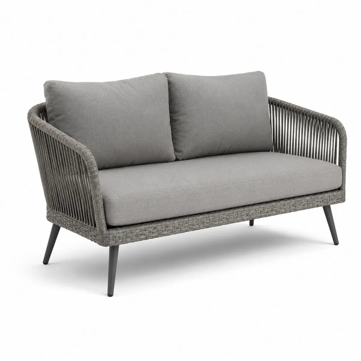 Sofa ogrodowa z technorattanu i poliestru szara 140x80x85 cm