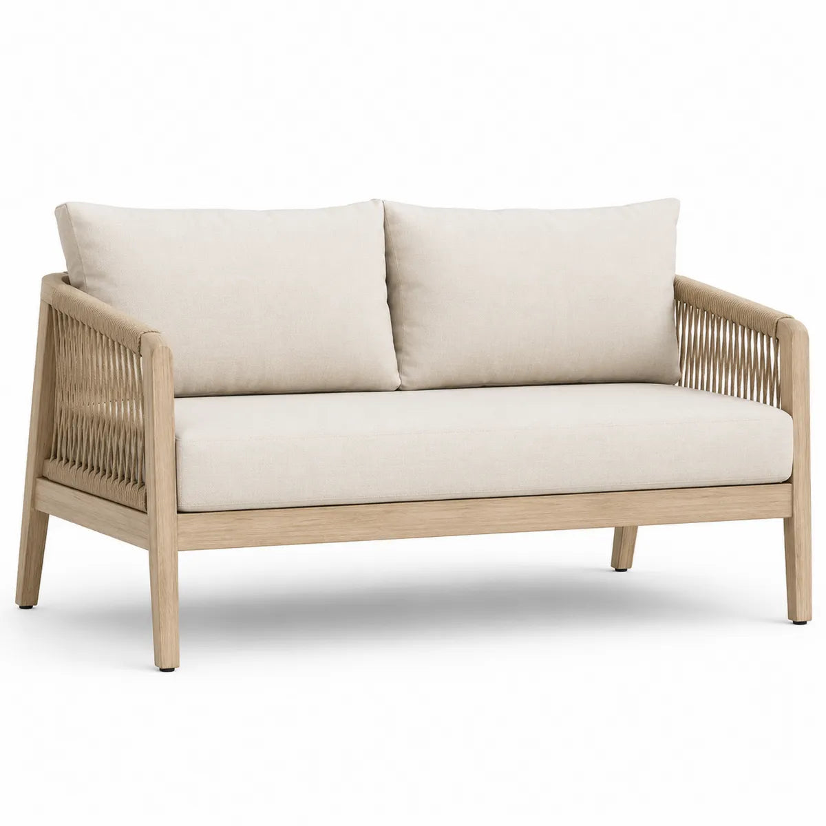 Sofa zewnętrzna 2-osobowa beżowa z drewna teak i poliestru