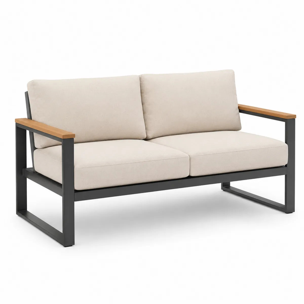 Beżowa 2-osobowa sofa metalowa 130 cm z poduszkami