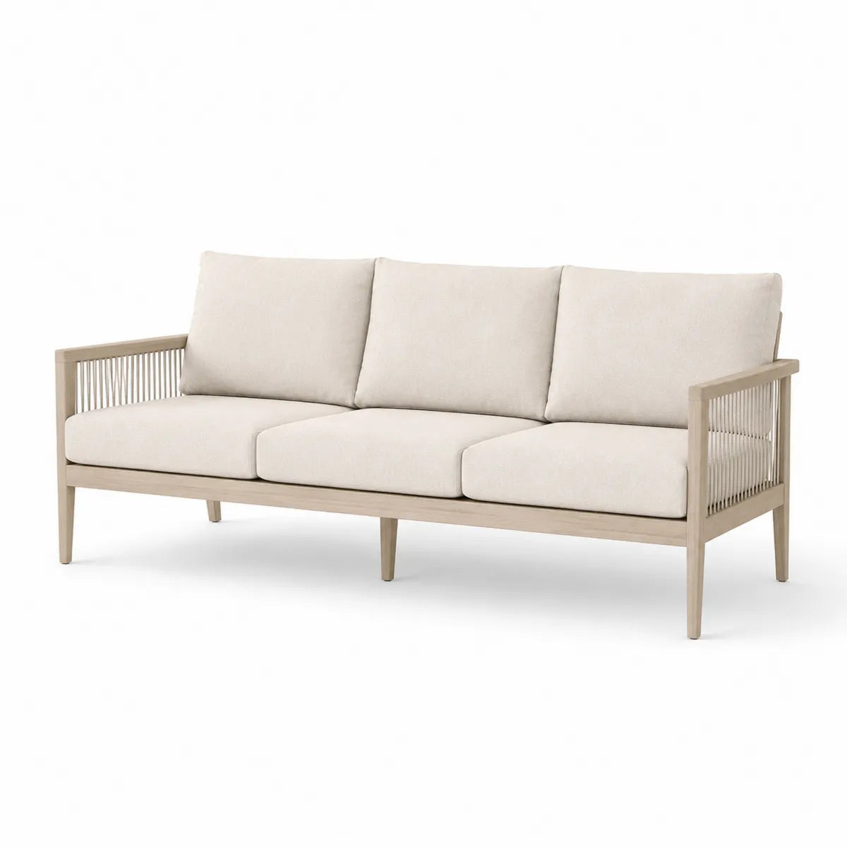 Sofa ogrodowa drewno akacjowe len kremowa 200cm