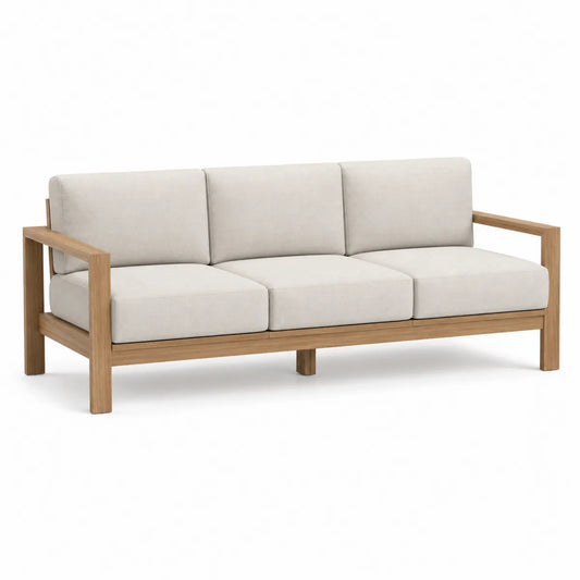 Drewniana sofa zewnętrzna trzyosobowa z tkaniną poliestrową beżową 220x88x75 cm
