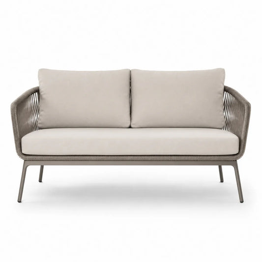 Sofa ogrodowa dwuosobowa beżowa aluminium poliester 160 cm