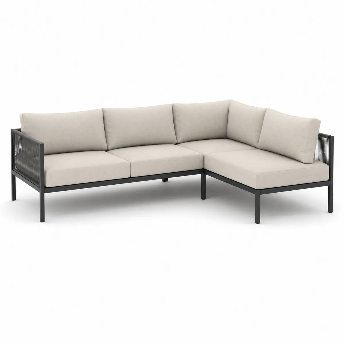 Sofa narożna ogrodowa z poduszkami, metalowa, beżowa