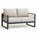 Dwuosobowa sofa z aluminiowym stelażem i poduszkami z beżowego poliestru
