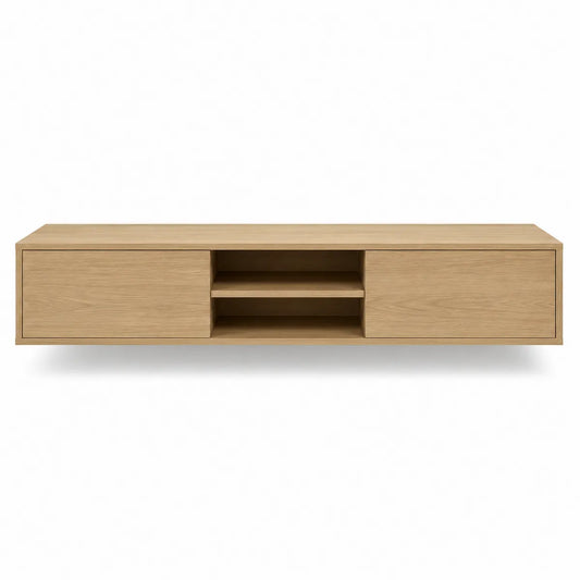 Wisząca szafka RTV drewniana, dębowa, 140 cm