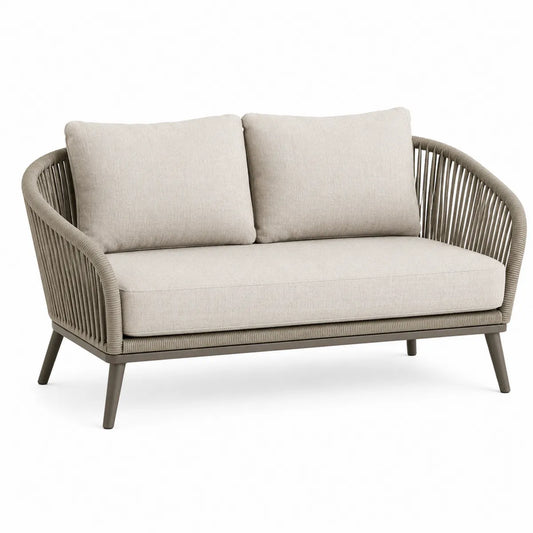 Sofa dwuosobowa ogrodowa beige stal liny 120cm