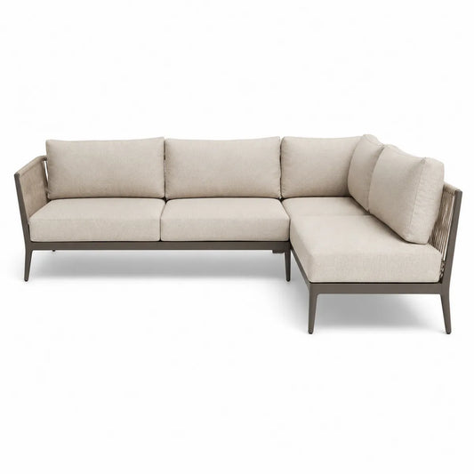 Narożna sofa z poliestru i metalu 250x200 cm beżowa