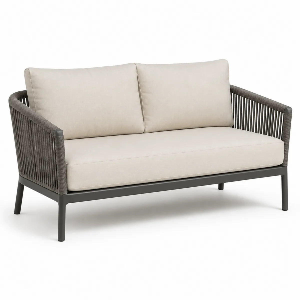 Sofa ogrodowa 2-osobowa z aluminium i poliestru, beżowy/szary