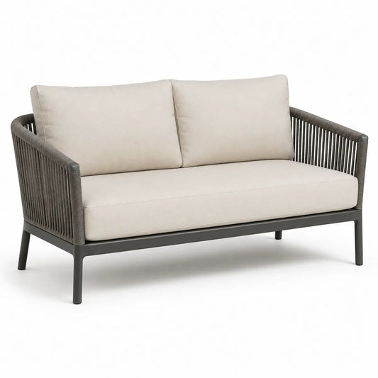 Sofa ogrodowa 2-osobowa z aluminium i poliestru, beżowy/szary