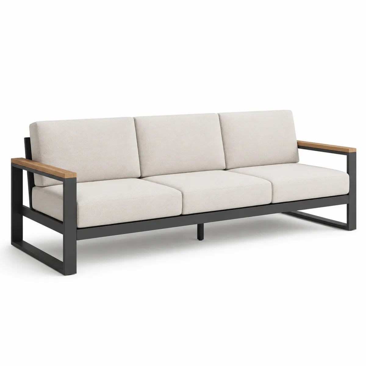 Sofa ogrodowa metalowa z beżowymi poduszkami 200x80 cm