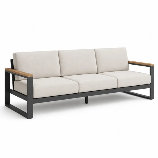Sofa ogrodowa metalowa z beżowymi poduszkami 200x80 cm
