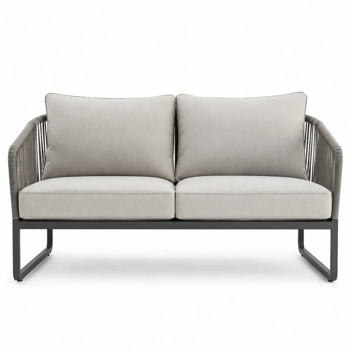 Sofa ogrodowa dwuosobowa szara metal tkanina poliestrowa 160cm