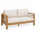 Dwuosobowa sofa drewniana z poduszkami z poliestru, beżowa, 140x78x80 cm