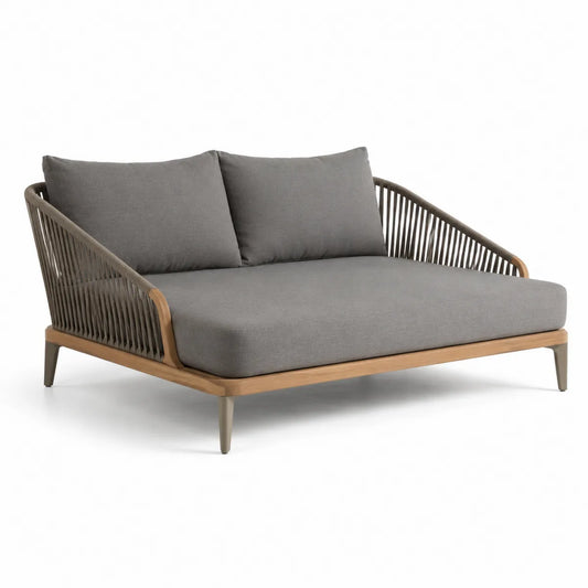 Dwuosobowa sofa ogrodowa z tkaniny poliestrowej, teak, szara, 160cm