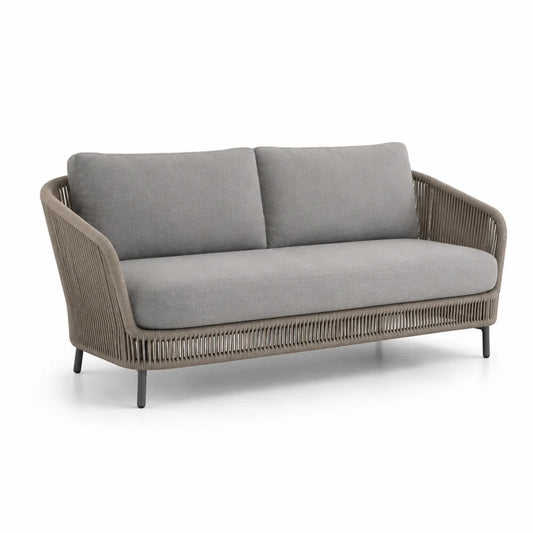 Sofa ogrodowa 3-osobowa szary poliester i metal
