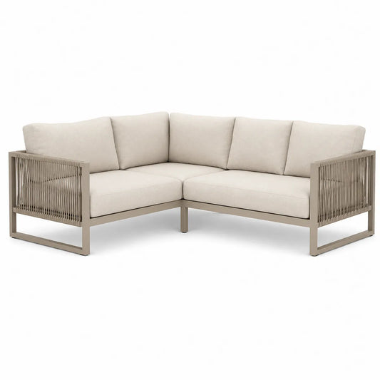 Sofa narożna ogrodowa beżowa aluminium i poliester 250x250x85 cm