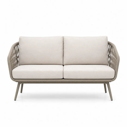 Sofa ogrodowa aluminiowa 2-osobowa beżowa z poduszkami
