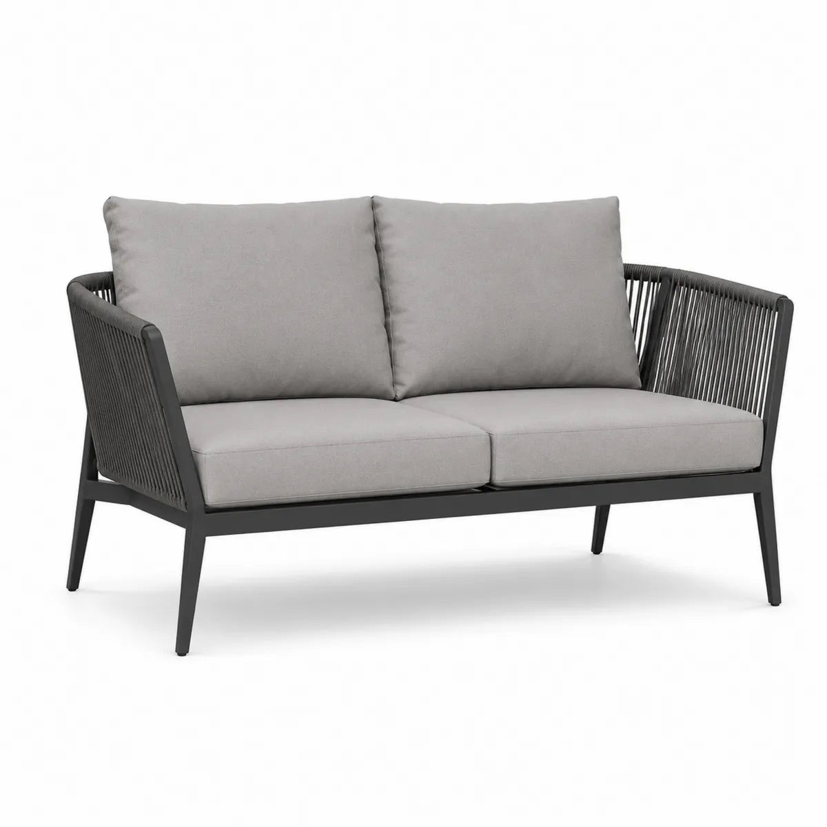 Sofa dwuosobowa z aluminium i szarym sznurkiem
