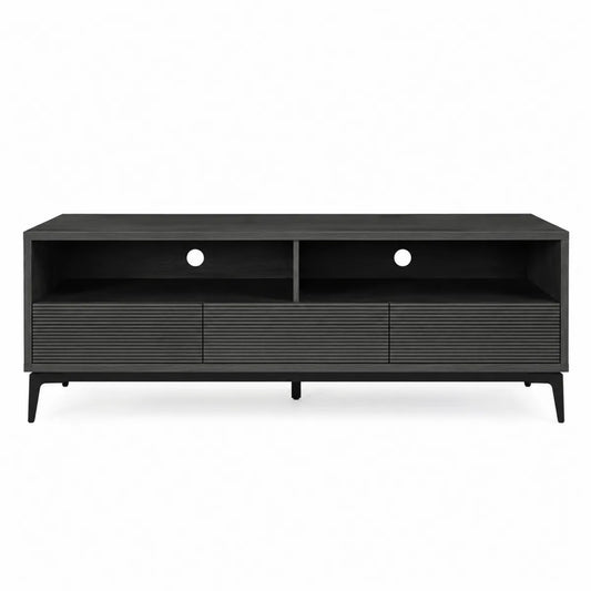 Czarna szafka RTV z drewna i metalu, 150x40x55 cm