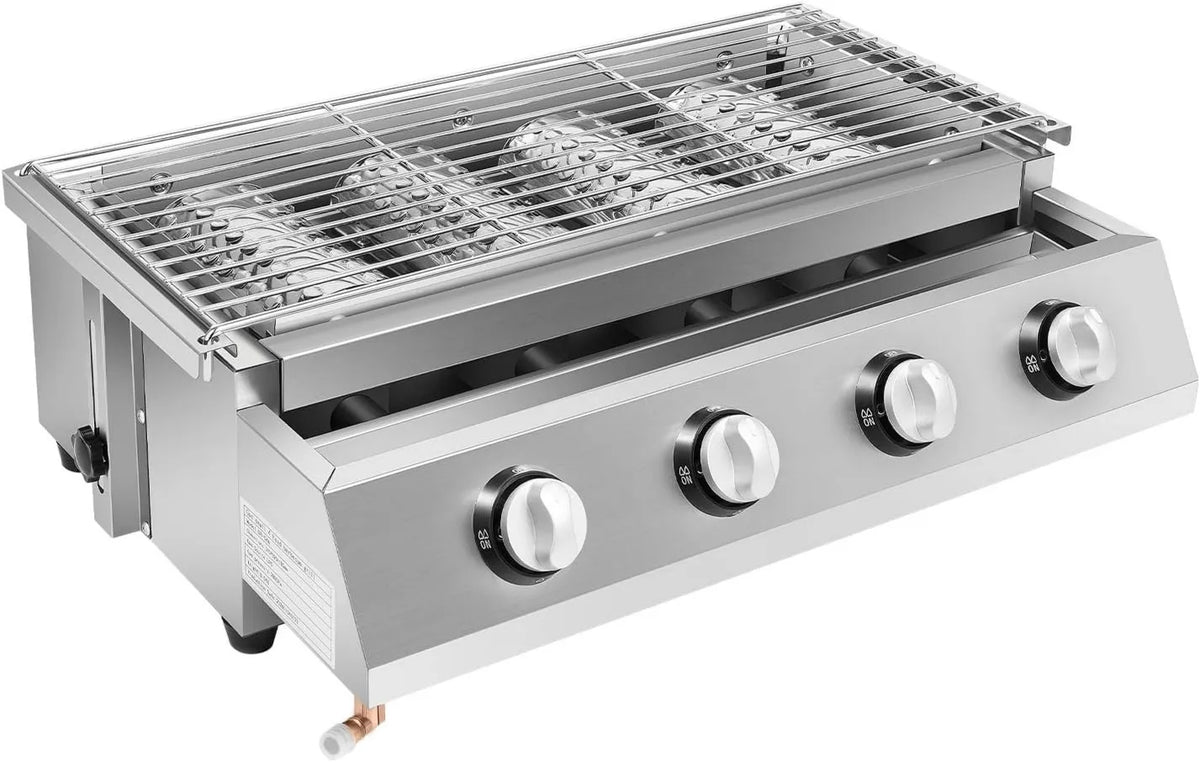 Grill gazowy, 23,2 cm, 55,8 x 23,2 cm, 4 palniki, stal nierdzewna, funkcja grilla, 4 palniki BBQ brytfanna gazowa, z regulacją wysokości