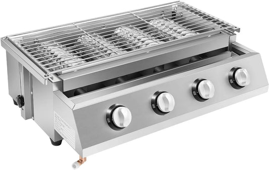 Grill gazowy, 23,2 cm, 55,8 x 23,2 cm, 4 palniki, stal nierdzewna, funkcja grilla, 4 palniki BBQ brytfanna gazowa, z regulacją wysokości