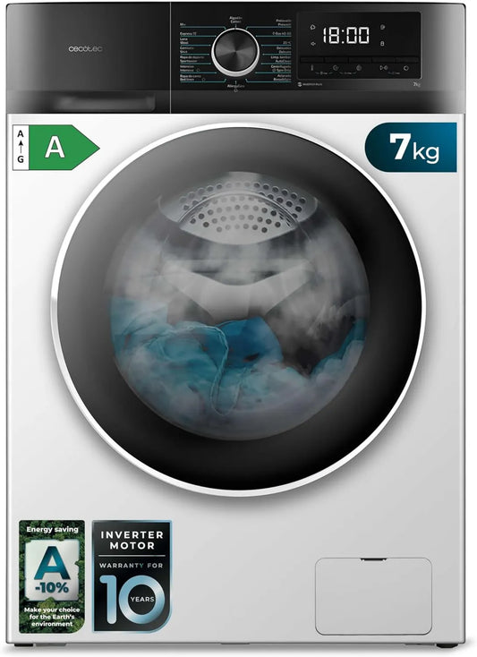 Cecotec pralka, Bolero DressCode 7150, 12 programów, 7 kg, klasa energetyczna A, blokada, Inwerter, para Max, 1400 tr, min, Drum Clean
