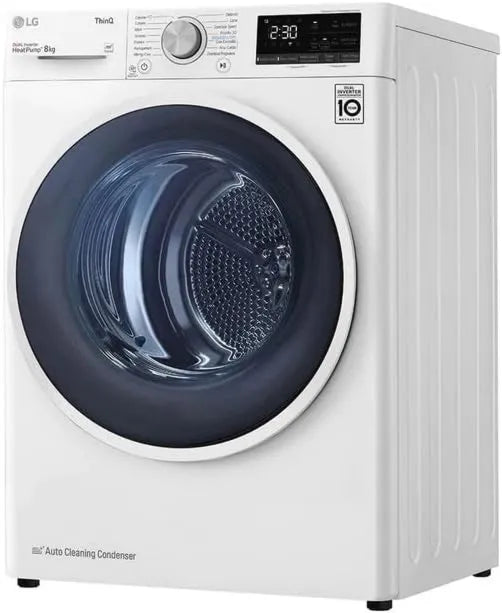 LG suszarka z pompą ciepła, RH80 V9AVHN Suszarka, 8 kg, klasa energetyczna A, bezpłatna instalacja, Wi-Fi, Inverter, biały, Ładunek przedni, Pompa ciepła, Eco Hybrid, interfejs