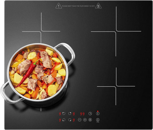 KICHPOWER płyta grzewcza, Płyta indukcyjna, 60 cm, 4 pola grzewcze, 6000 W, stół indukcyjny gotowania, Boost, dotyk, zwrotny, 9 poziomów mocy, Funkcja Boost