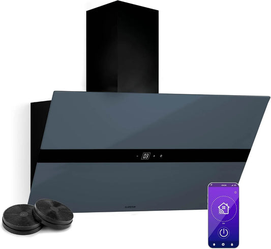KLARSTEIN okap kuchenny, 90 cm, 690 m3 / h, 52 dB, dotyk, WiFi, tłumik, LED 6000- 6500 K, EEC A + +, Czarny, Filtr węglowy m3/h