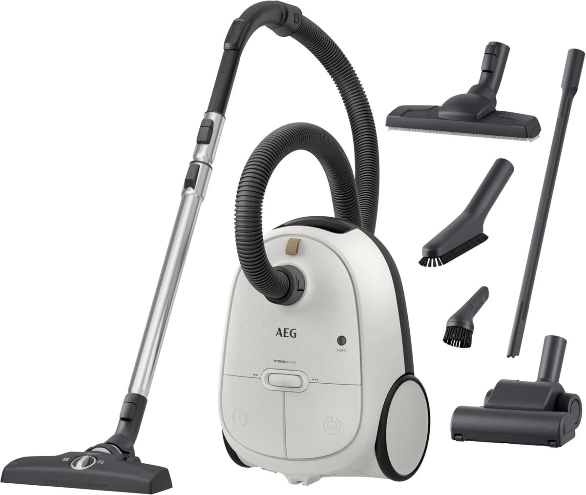 AEG, AB61H6SW Odkurzacz, 73 dB, higiena, tłumik, biały, promień 12 metrów, dysza cicha