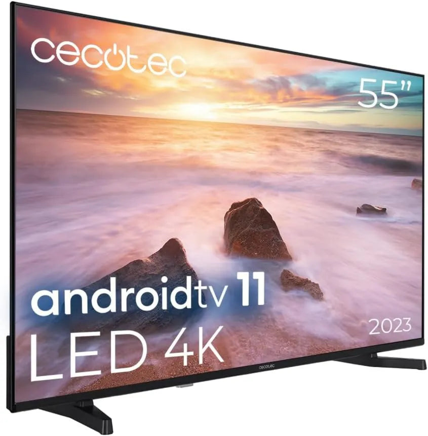 Cecotec telewizor, ALU20055. Inteligentny, 55 cali, TV, 4K UHD, HDR, dźwięk Dolby, Android OS, 2 10 W głośniki, HDR10, Dolby Atmos, Dolby Vision, 2023