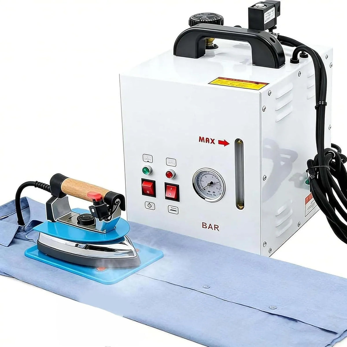 DPQYJPP żelazko parowe, z Manometrem, do sklepów odzieżowych, do profesjonalnego żelaza parowego, Para przemysłowa centralna 1600 W, 4 l kotła, Głowica do prasowania 900